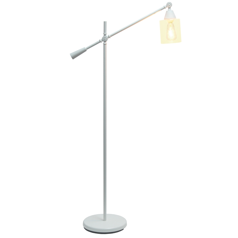 Lalia Home Metal Swing Arm Floor Lamp in White with Clear Shade