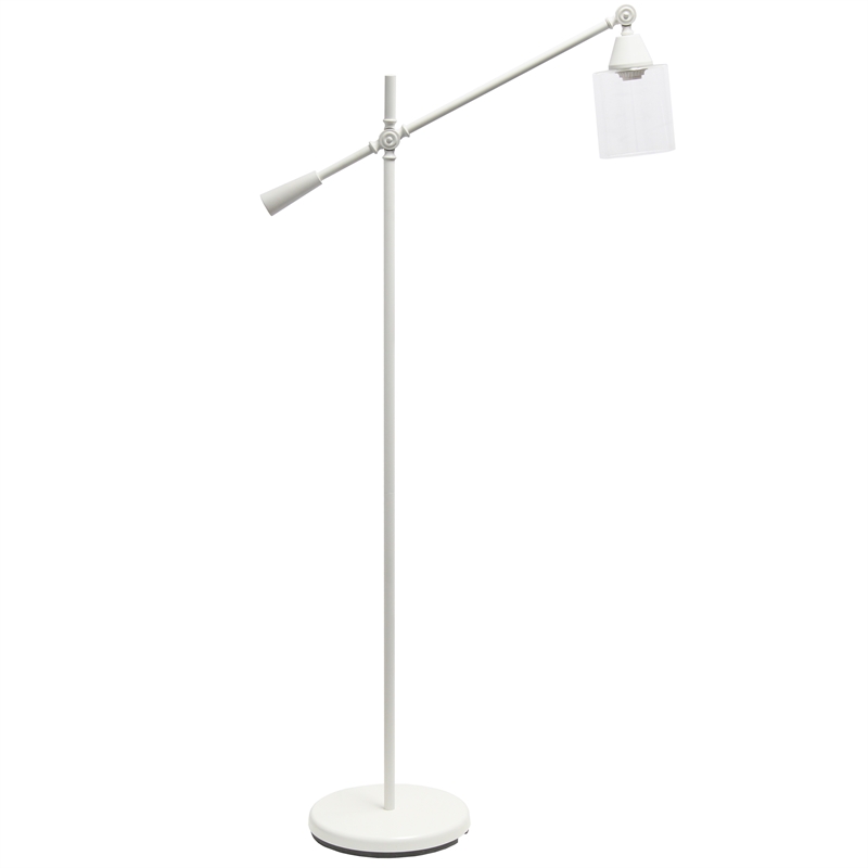 Lalia Home Metal Swing Arm Floor Lamp in White with Clear Shade