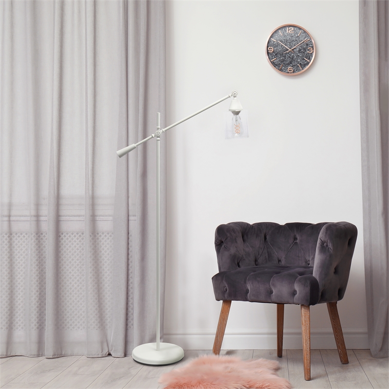 Lalia Home Metal Swing Arm Floor Lamp in White with Clear Shade