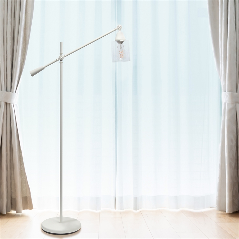 Lalia Home Metal Swing Arm Floor Lamp in White with Clear Shade
