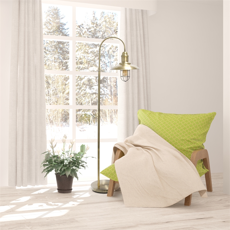 Lalia Home Metal Farmhouse 1 Light Floor Lamp in Antique Brass