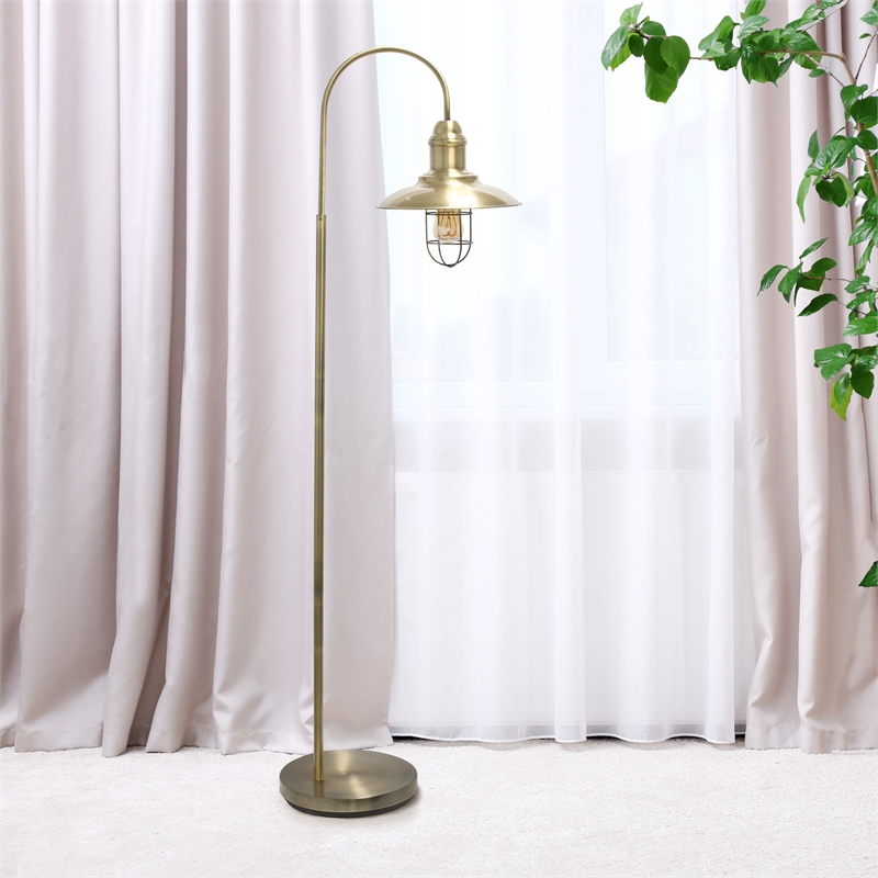 Lalia Home Metal Farmhouse 1 Light Floor Lamp in Antique Brass