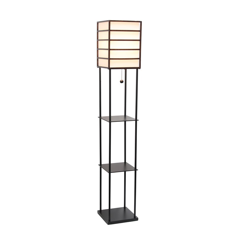 Lalia Home Metal 1 Light Etagere Shelving Floor Lamp in Black with Cream Shade