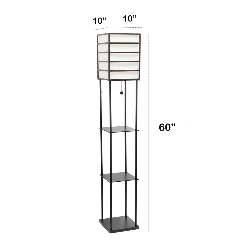 Lalia Home Metal 1 Light Etagere Shelving Floor Lamp in Black with Cream Shade