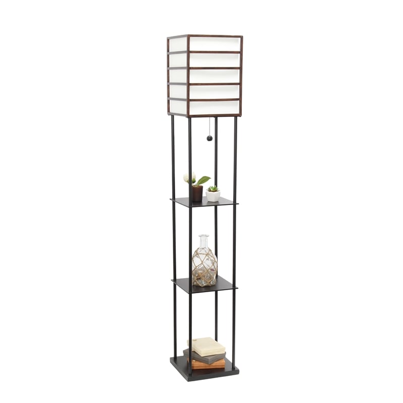 Lalia Home Metal 1 Light Etagere Shelving Floor Lamp in Black with Cream Shade