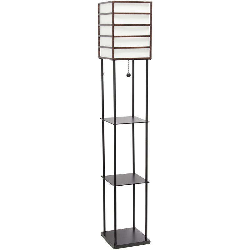 Lalia Home Metal 1 Light Etagere Shelving Floor Lamp in Black with Cream Shade