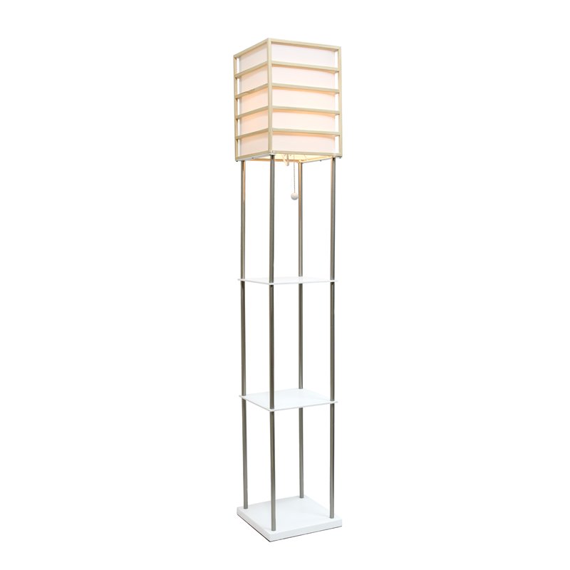 Lalia Home Metal 1 Light Etagere Shelving Floor Lamp in Nickel with Cream Shade