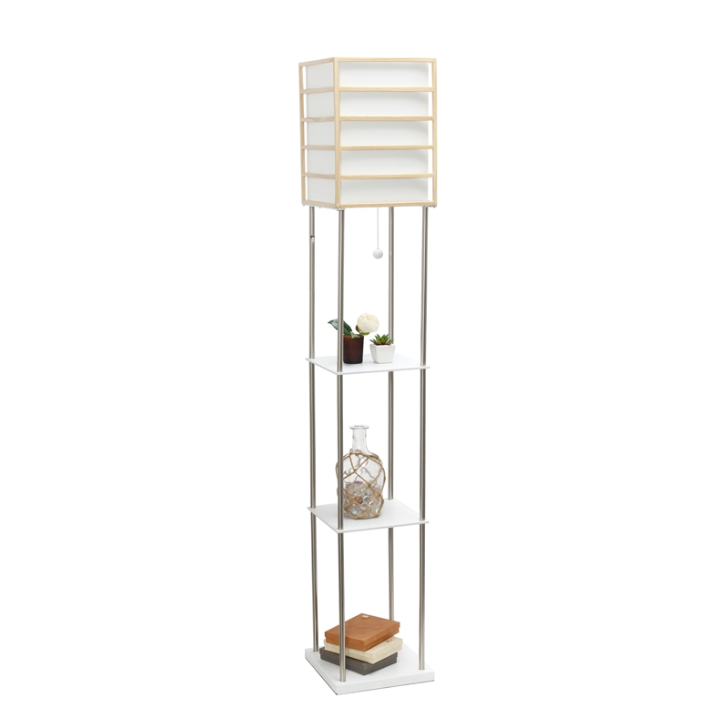 Lalia Home Metal 1 Light Etagere Shelving Floor Lamp in Nickel with Cream Shade