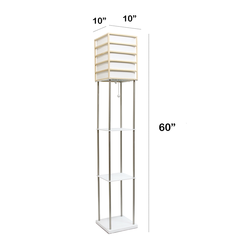 Lalia Home Metal 1 Light Etagere Shelving Floor Lamp in Nickel with Cream Shade