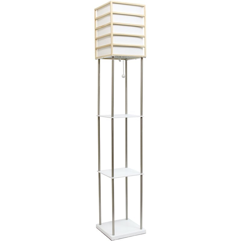 Lalia Home Metal 1 Light Etagere Shelving Floor Lamp in Nickel with Cream Shade