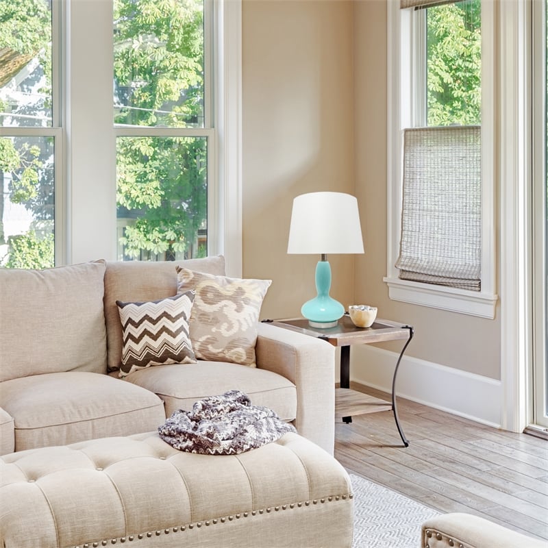 Lalia Home Glass Dollop Table Lamp in Seafoam Blue with White Shade