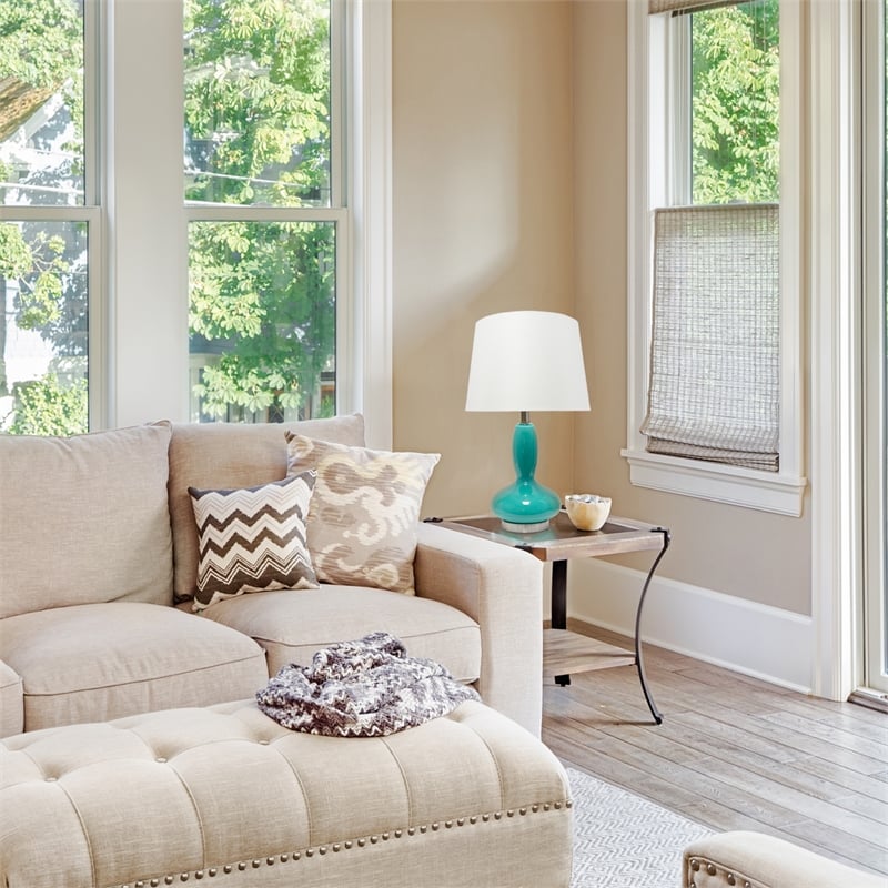 Lalia Home Teal Glass Dollop Table Lamp with White Shade