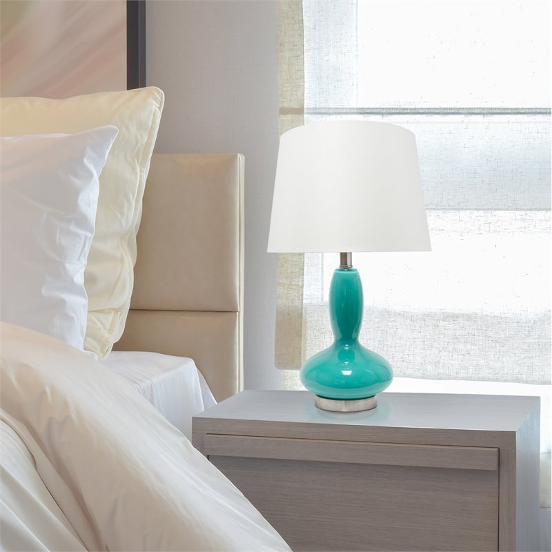 Lalia Home Teal Glass Dollop Table Lamp with White Shade
