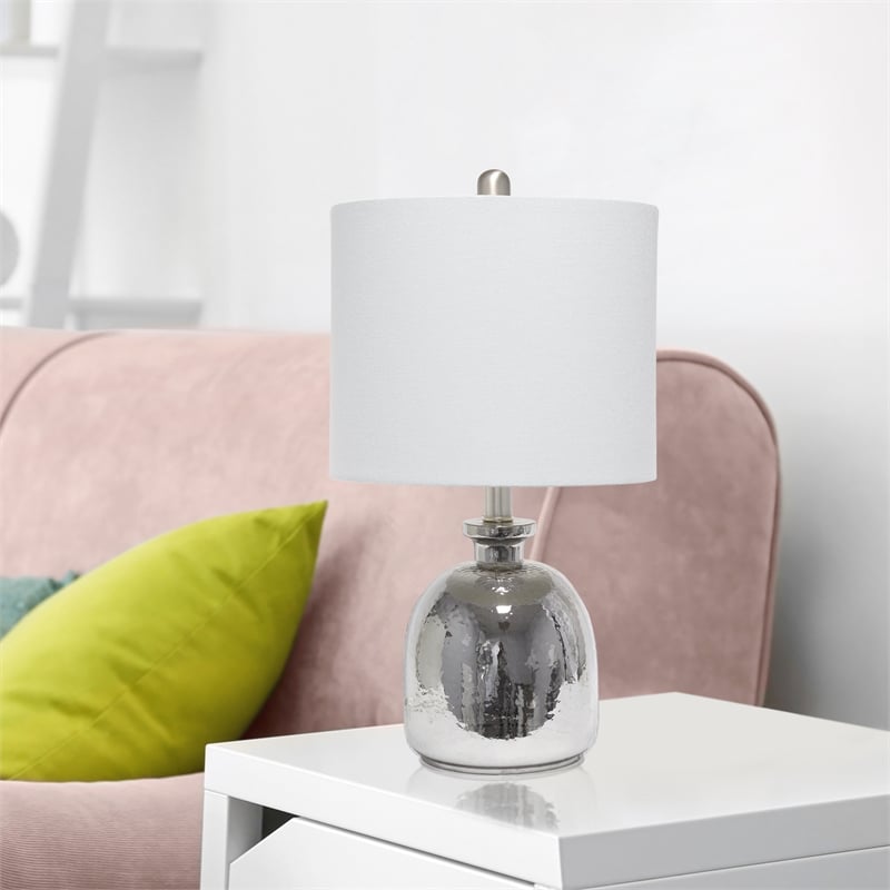 Lalia Home Glass Hammered Jar Table Lamp in Metallic Gray with Gray Shade