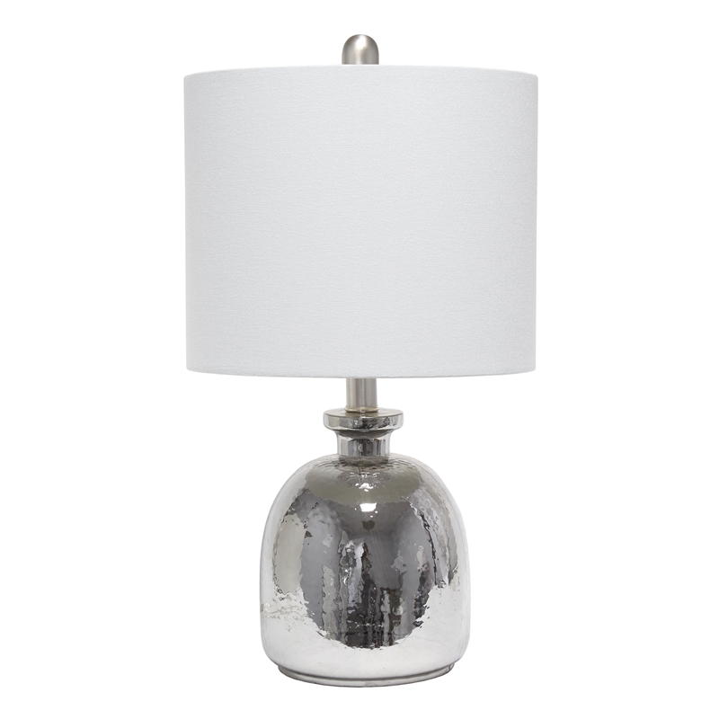 Lalia Home Glass Hammered Jar Table Lamp in Metallic Gray with Gray Shade