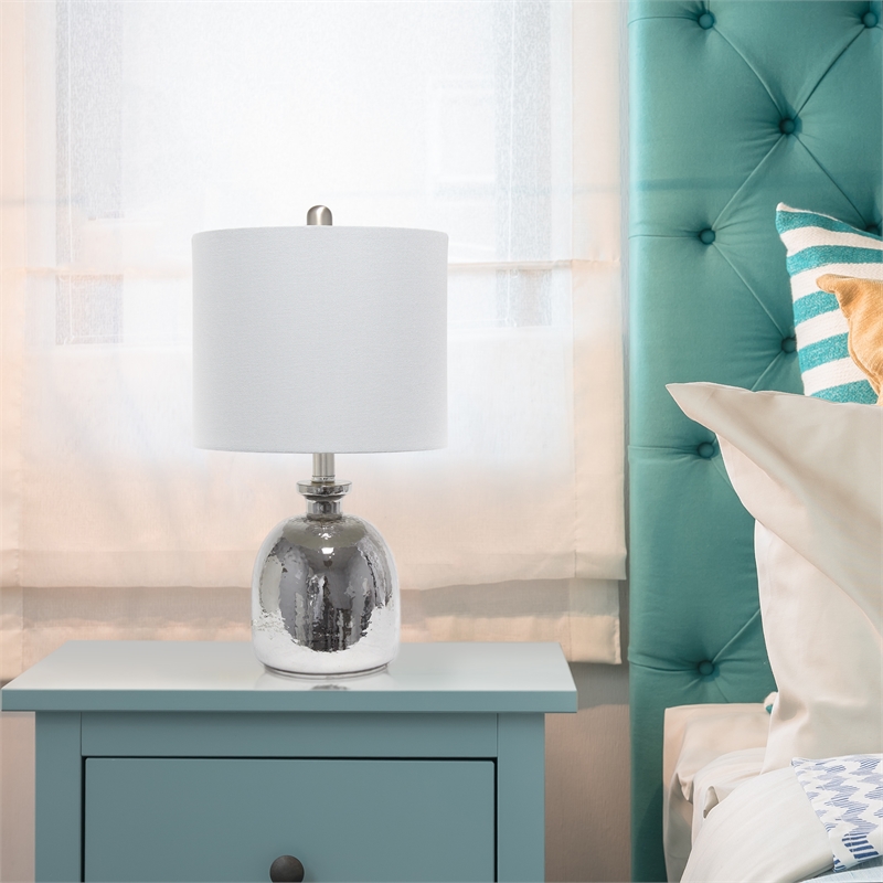 Lalia Home Glass Hammered Jar Table Lamp in Metallic Gray with Gray Shade