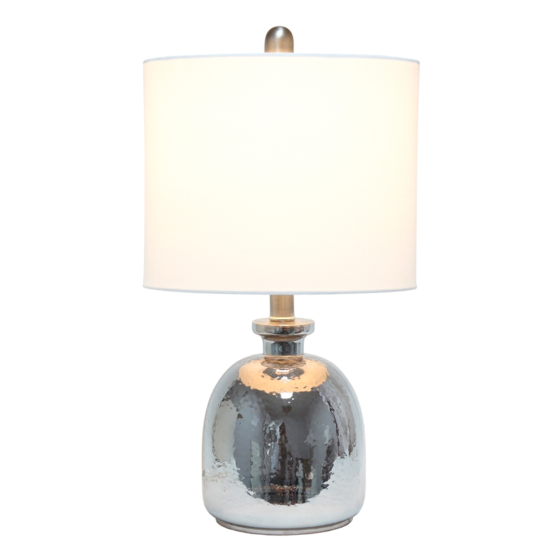 Lalia Home Glass Hammered Jar Table Lamp in Metallic Gray with White Shade