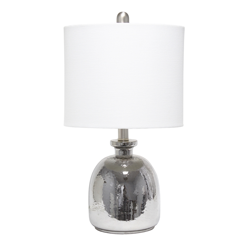 Lalia Home Glass Hammered Jar Table Lamp in Metallic Gray with White Shade