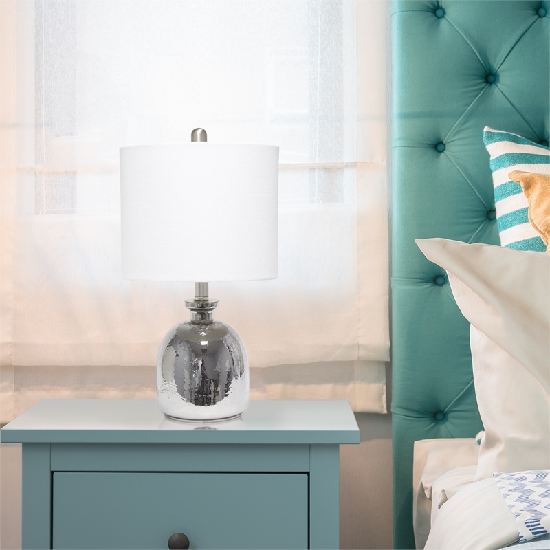 Lalia Home Glass Hammered Jar Table Lamp in Metallic Gray with White Shade