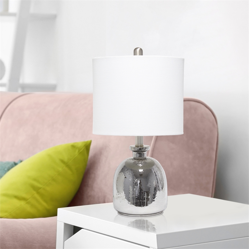 Lalia Home Glass Hammered Jar Table Lamp in Metallic Gray with White Shade