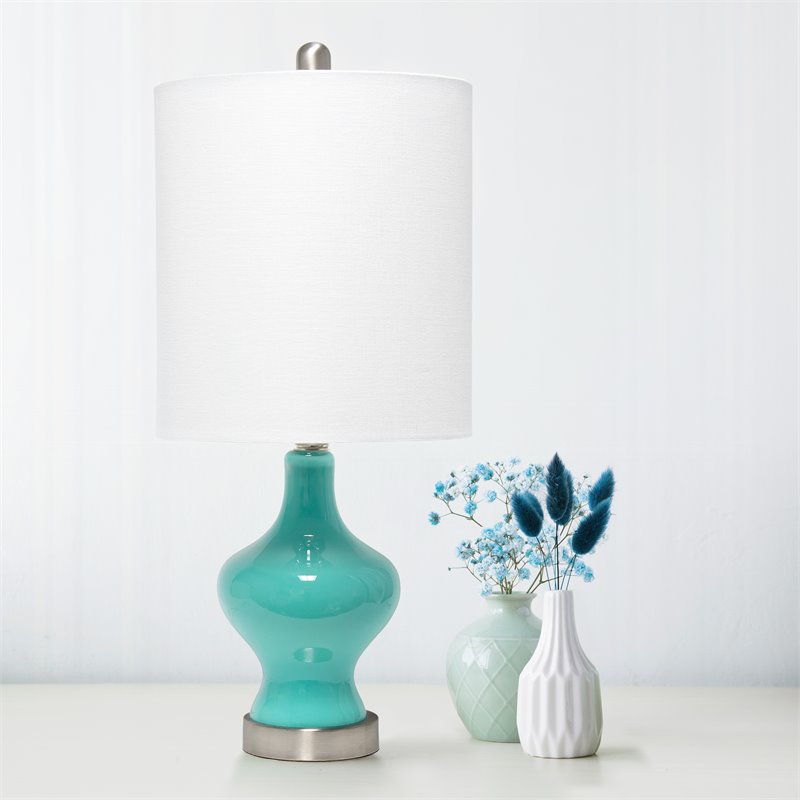 Lalia Home Glass Paseo Table Lamp in Teal with White Shade