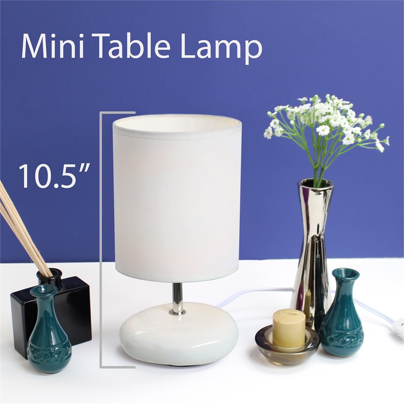 Simple Designs Ceramic Small Stone Table Lamp 2 Pack in White with White Shade