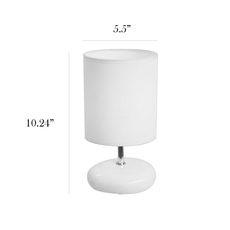 Simple Designs Ceramic Small Stone Table Lamp 2 Pack in White with White Shade