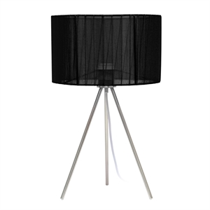 Simple Designs Metal Silk Bank Tripod Table Lamp in Nickel with Black Shade