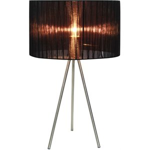simple designs metal silk bank tripod table lamp in nickel with black shade