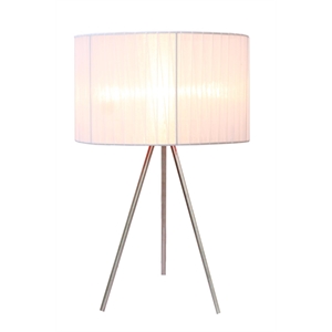 Simple Designs Metal Silk Bank Tripod Table Lamp in Nickel with Red Shade