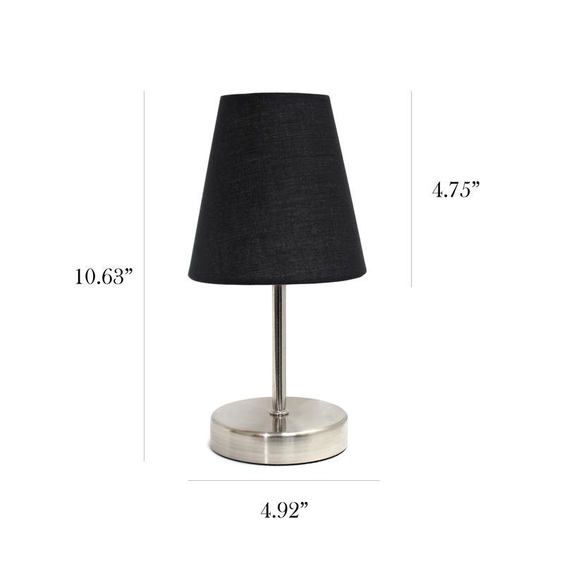 Simple Designs Metal Basic Table Lamp in Sand Nickel with Black Shade