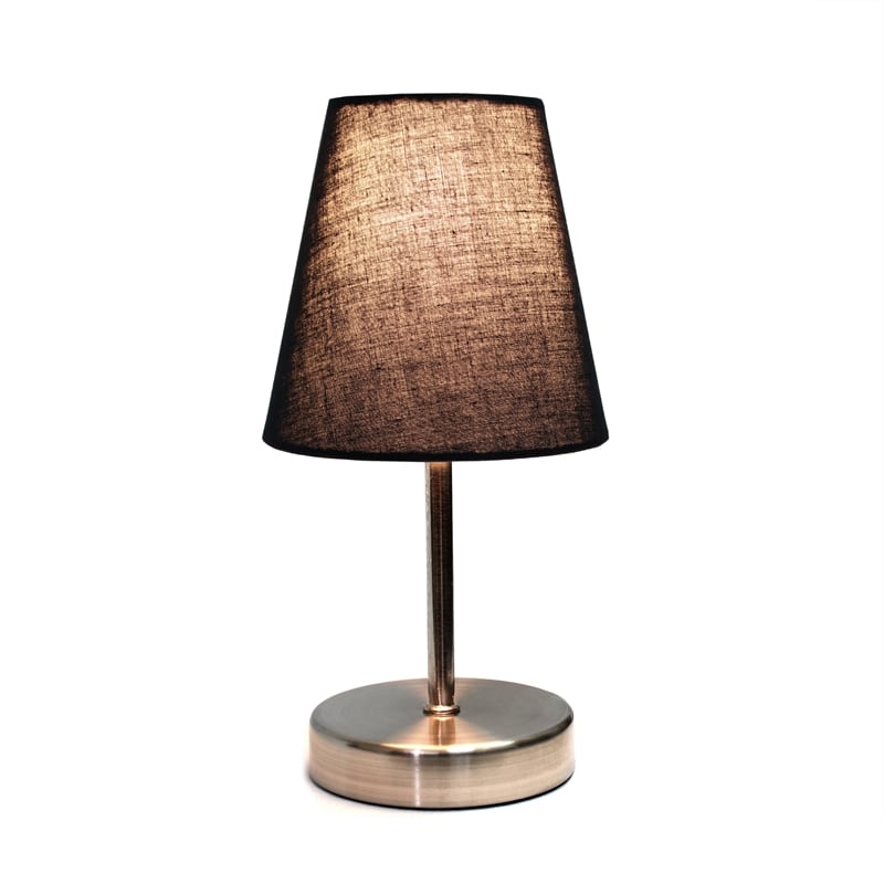 Simple Designs Metal Basic Table Lamp in Sand Nickel with Black Shade