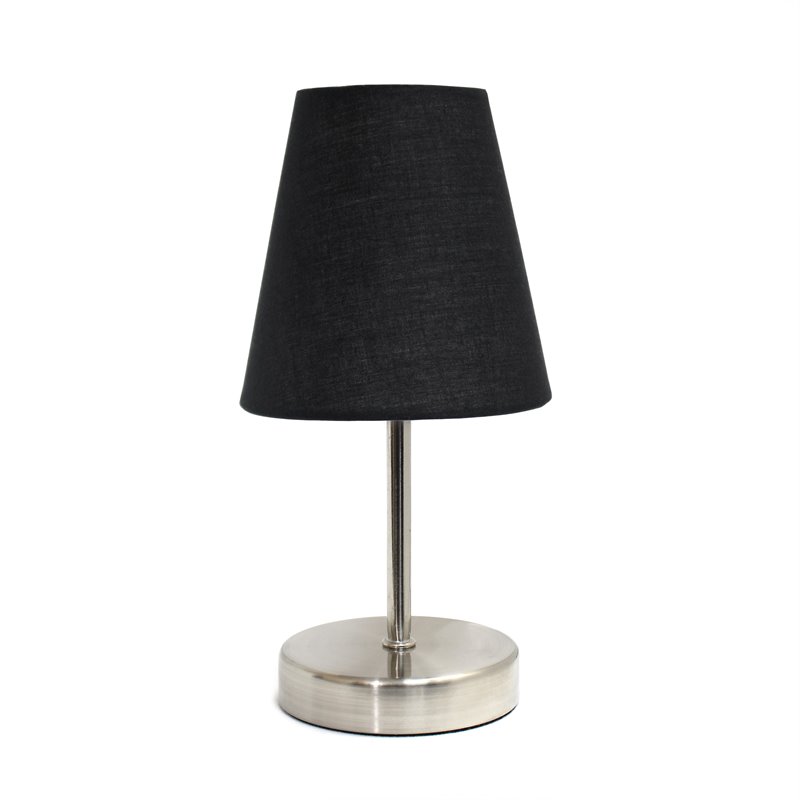 Simple Designs Metal Basic Table Lamp in Sand Nickel with Black Shade