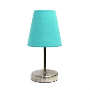 Simple Designs Metal Basic Table Lamp in Sand Nickel with Blue Shade