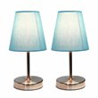 Simple Designs Metal Basic Table Lamp 2 Pack in Sand Nickel with Blue Shade