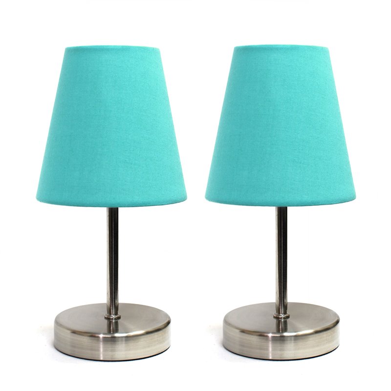 Simple Designs Metal Basic Table Lamp 2 Pack in Sand Nickel with Blue Shade