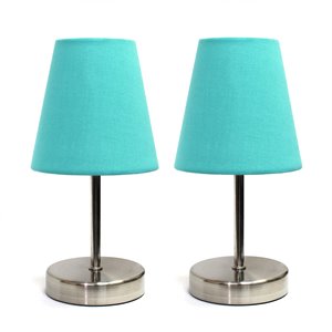 Simple Designs Metal Basic Table Lamp 2 Pack in Sand Nickel with Blue Shade