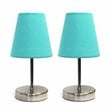 Simple Designs Metal Basic Table Lamp 2 Pack in Sand Nickel with Blue Shade