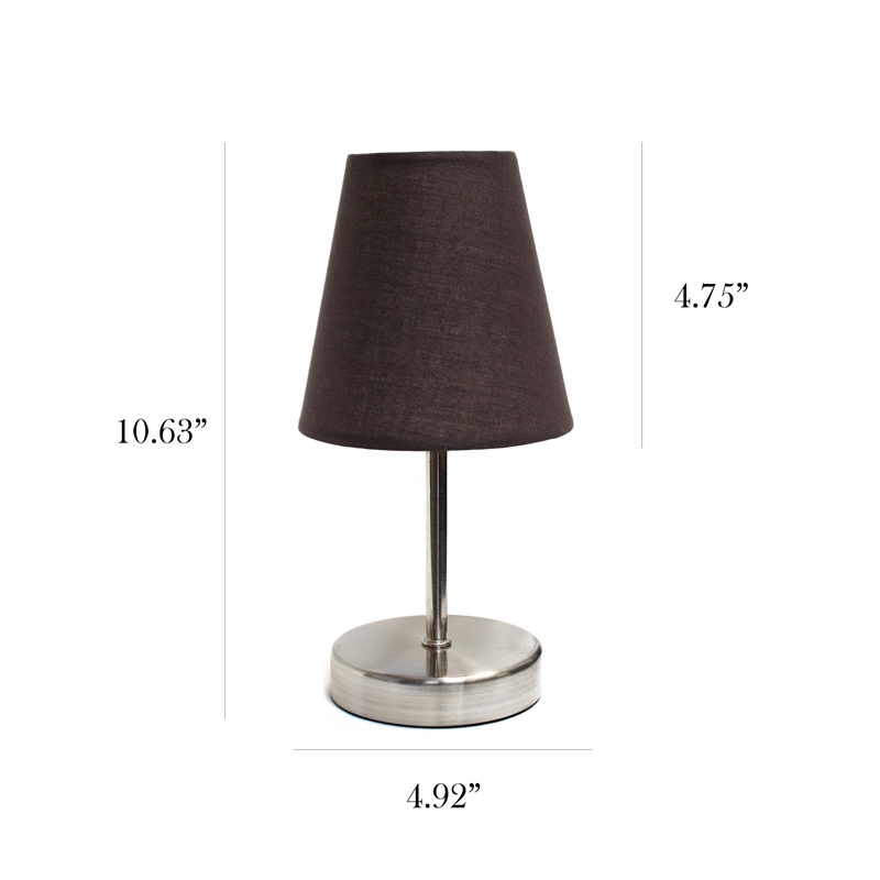 Simple Designs Metal Basic Table Lamp in Sand Nickel with Brown Shade