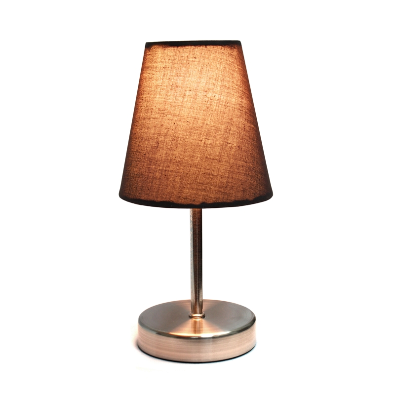 Simple Designs Metal Basic Table Lamp in Sand Nickel with Brown Shade