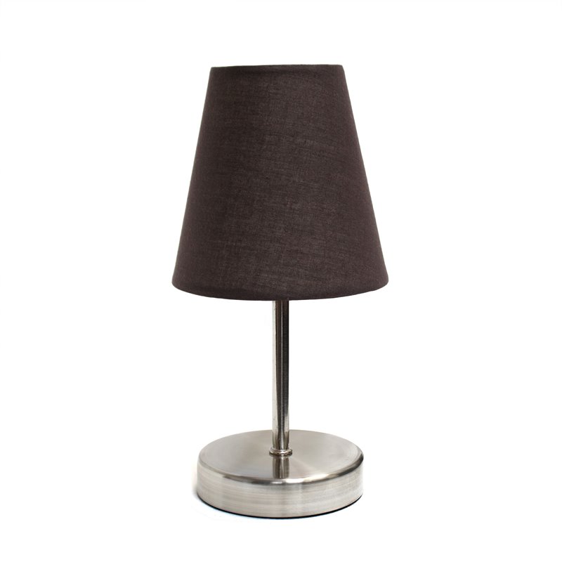 Simple Designs Metal Basic Table Lamp in Sand Nickel with Brown Shade