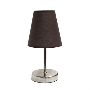 Simple Designs Metal Basic Table Lamp in Sand Nickel with Brown Shade