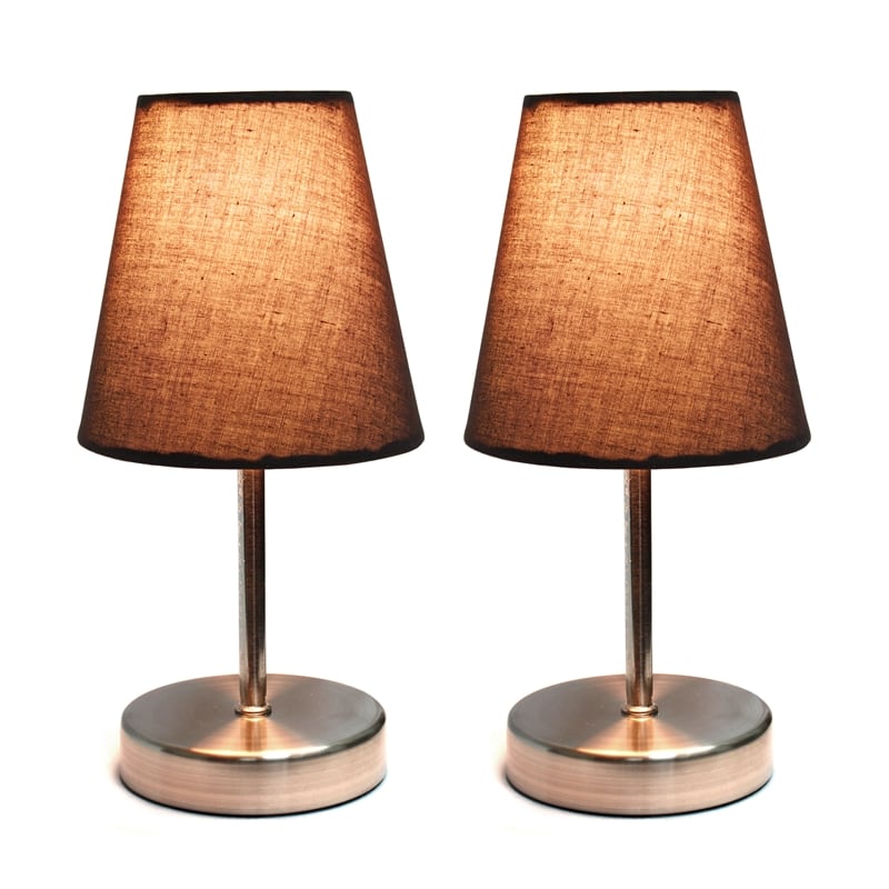 Simple Designs Metal Basic Table Lamp 2 Pack in Sand Nickel with Brown Shade