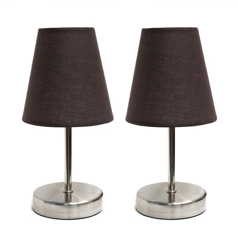 Simple Designs Metal Basic Table Lamp 2 Pack in Sand Nickel with Brown Shade