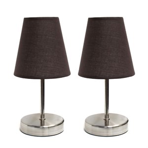 Simple Designs Metal Basic Table Lamp 2 Pack in Sand Nickel with Brown Shade