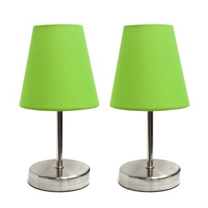 Simple Designs Metal Basic Table Lamp 2 Pack in Sand Nickel with Green Shade