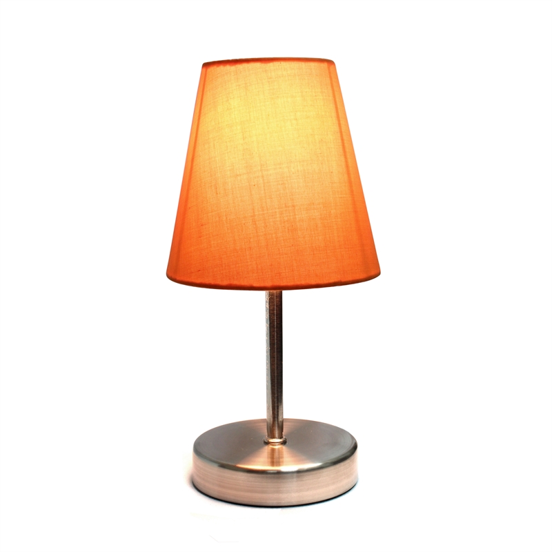 Simple Designs Metal Basic Table Lamp in Sand Nickel with Orange Shade