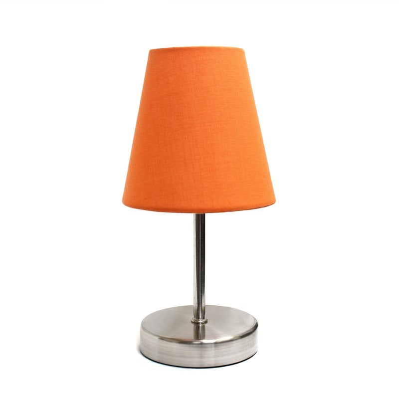 Simple Designs Metal Basic Table Lamp in Sand Nickel with Orange Shade
