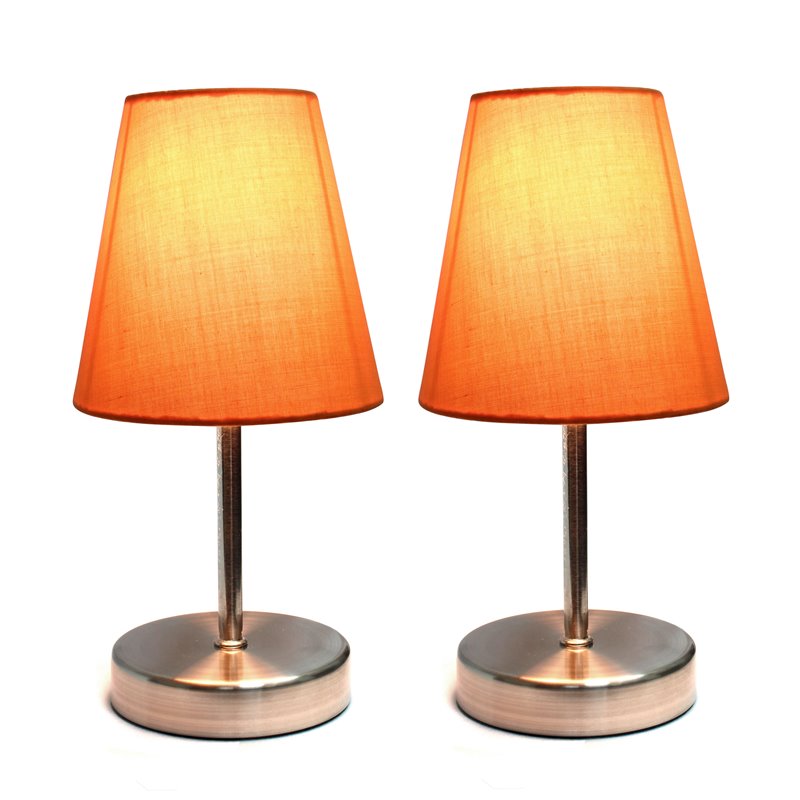 Simple Designs Metal Basic Table Lamp 2 Pack in Sand Nickel with Orange Shade