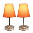 Simple Designs Metal Basic Table Lamp 2 Pack in Sand Nickel with Orange Shade